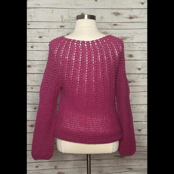 No brand handmade fuchsia open-knit crochet sweater Size XL - Picture 4 of 4